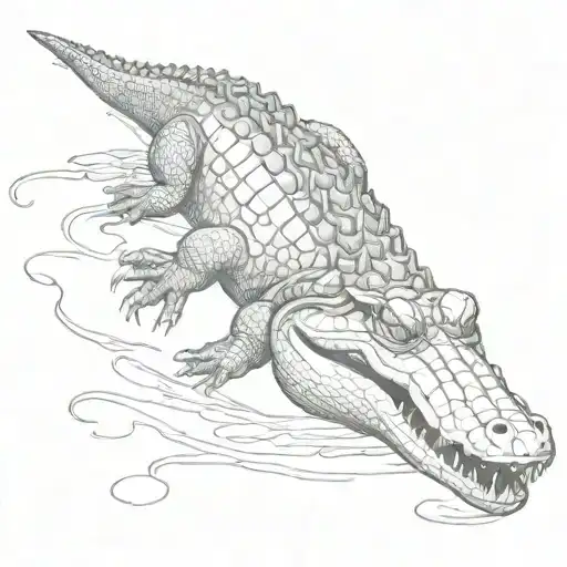 crocodile swimming tattoo design idea