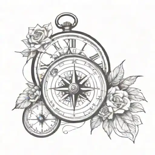 clock compass tattoo design idea