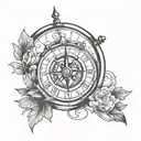 clock compass tattoo design idea