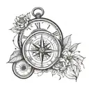 clock compass tattoo design idea