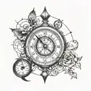 clock compass tattoo design idea