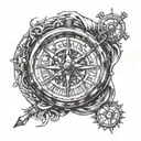 clock compass tattoo design idea