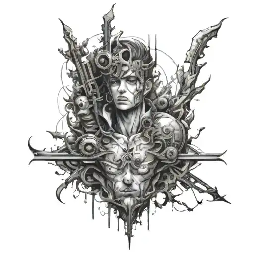 Explore the theme of inhumanity through a unique tattoo design that combines manga aesthetics with a dark twist tattoo design idea