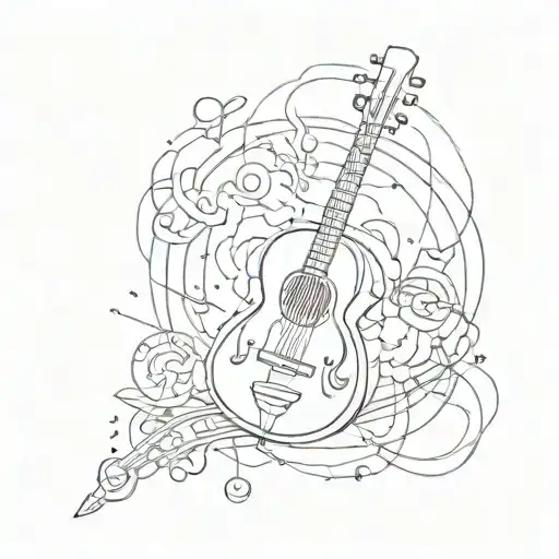 Create a tattoo that symbolizes the student's passion for both music and manga in a minimalist and abstract style tattoo design idea