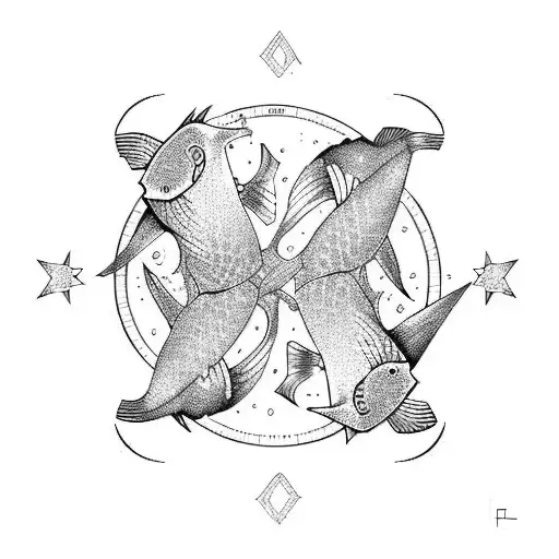 two fish and Taurus horoscope sign tattoo design idea