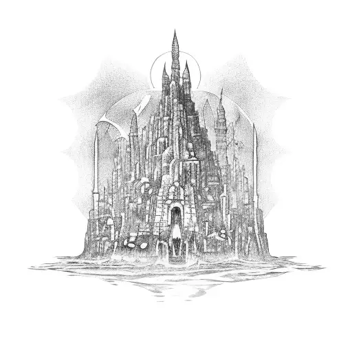 Mysterious underwater city tattoo design idea