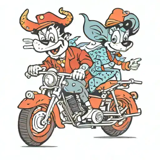 Bullwinkle and Betty boop motorcycle riding tattoo design idea