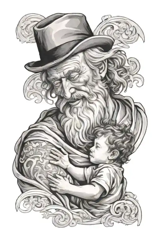 father and son but the father is bidding farewell to his son going in heaven tattoo design idea