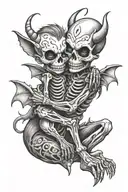 skeleton devil hugging a smiling lovely baby boy  tattoo design idea