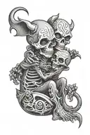 skeleton devil hugging a smiling lovely baby boy  tattoo design idea