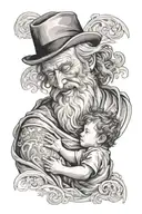 father and son but the father is bidding farewell to his son going in heaven tattoo design idea
