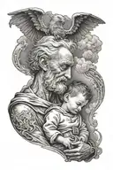 father and son but the father is bidding farewell to his son going in heaven tattoo design idea