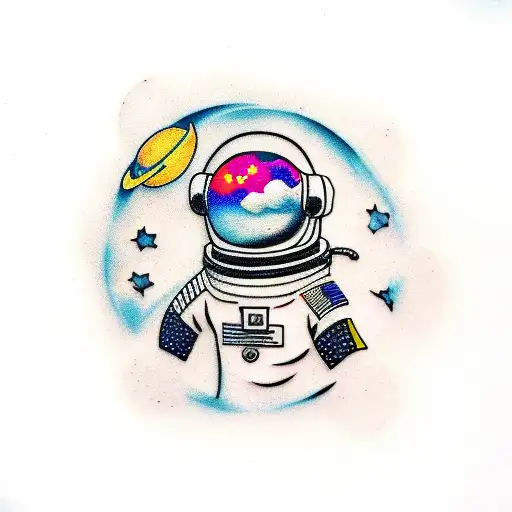 Astronaut DJ spinning records on the moon tattoo design idea