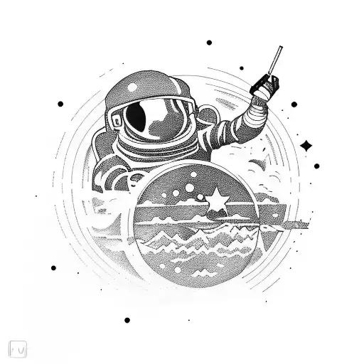 Astronaut DJ spinning records on the moon tattoo design idea