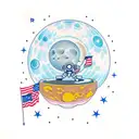 Astronaut DJ spinning records on the moon tattoo design idea