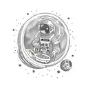 Astronaut DJ spinning records on the moon tattoo design idea