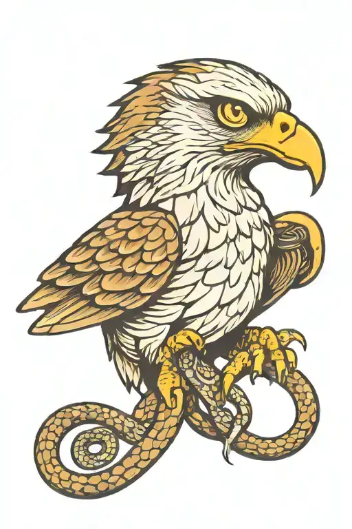 hawk holding snake tattoo design idea