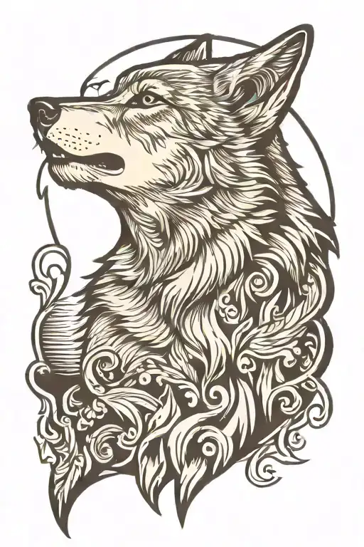 wolf howling tattoo design idea