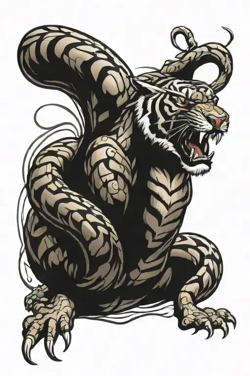 tiger fighting snake tattoo design idea