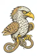 hawk holding snake tattoo design idea