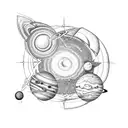 solar system with flower ring around jupiter, staurn, and uranus tattoo design idea