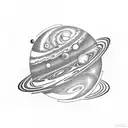 solar system with flower ring around jupiter, staurn, and uranus tattoo design idea