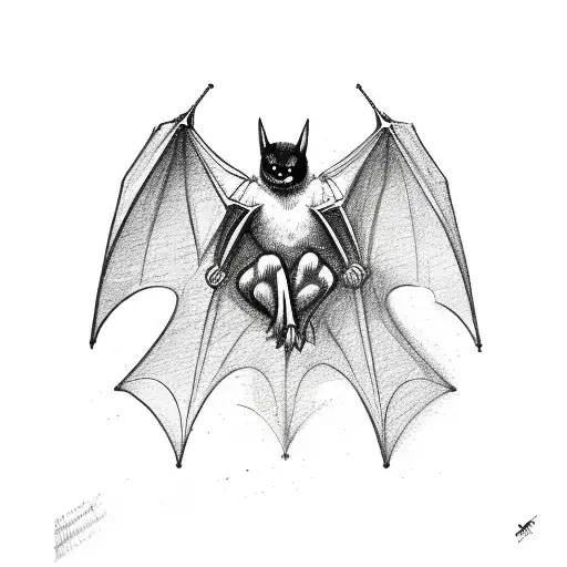 A sketch of a bat with musical notes as its wings tattoo design idea