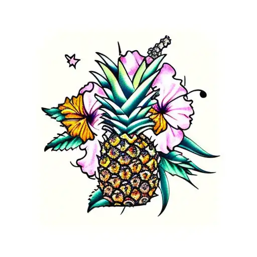 pineapple with hibiscus flower tattoo design idea