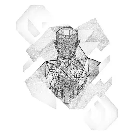 A geometric tattoo representing the fusion of technology and the human body in a calisthenics pose tattoo design idea