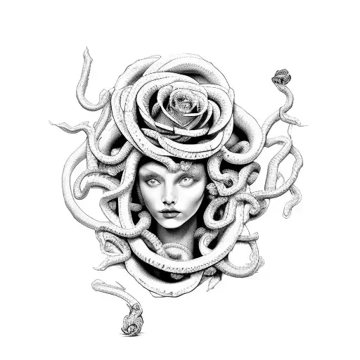 Medusa and roses tattoo design idea