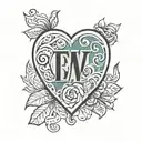 heart with initials E W m joined together tattoo design idea