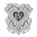 heart with initials E W m joined together tattoo design idea