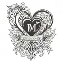 heart with initials E W m joined together tattoo design idea