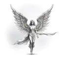 female guardian angel with a blurred face tattoo design idea