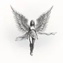 female guardian angel with a blurred face tattoo design idea