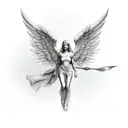 female guardian angel with a blurred face tattoo design idea