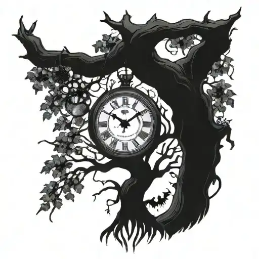 tree, death, clock, spider tattoo design idea