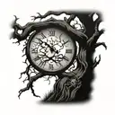 tree, death, clock, spider tattoo design idea