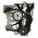 tree, death, clock, spider tattoo design idea