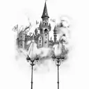 medieval City with smoke tattoo design idea