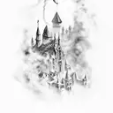 medieval City with smoke tattoo design idea