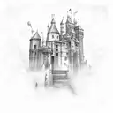 medieval City with smoke tattoo design idea