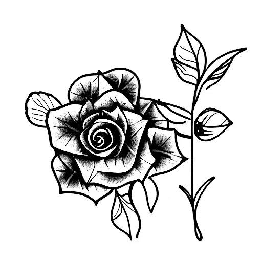 blue hydrangea, rose, carnation, lily of the valley tattoo design idea