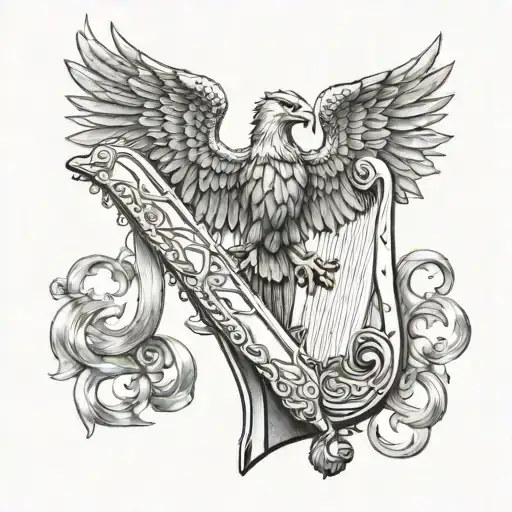 polish eagle irish harp catholic cross tattoo design idea