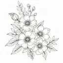 flower bouquet fine line black and grey with birth month flowers January, February, may, June, August, October, December tattoo design idea