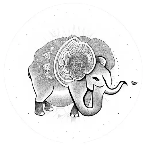  flower buddha and elephant lion tattoo design idea