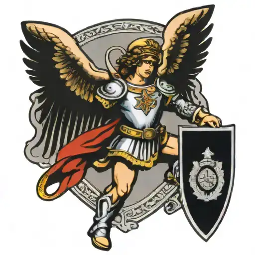 st Michael with police shield adorned tattoo design idea