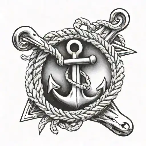 anchor + softball + rope intertwined tattoo design idea