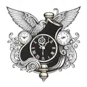 clock and whiskey glass tattoo design idea