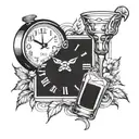 clock and whiskey glass tattoo design idea